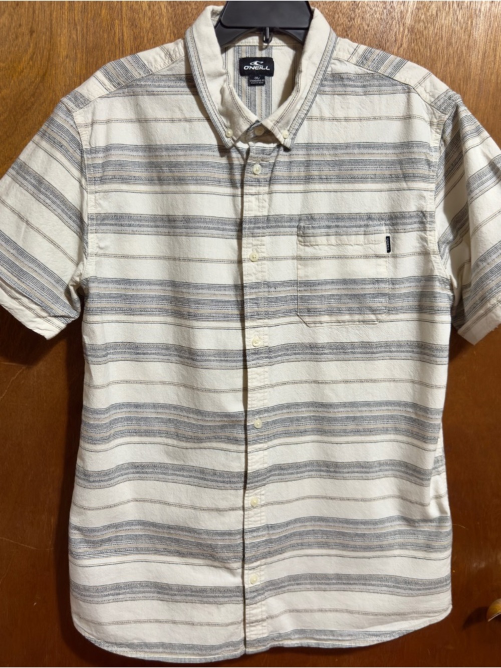 O'Neill Cream and Blue Striped Short-Sleeve Button-Down Shirt